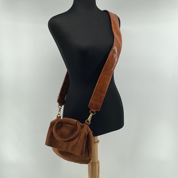 Anthropologie Cocoa Blake Wide Strap faux Suede Leather Crossbody Bag brown - Picture 4 of 13